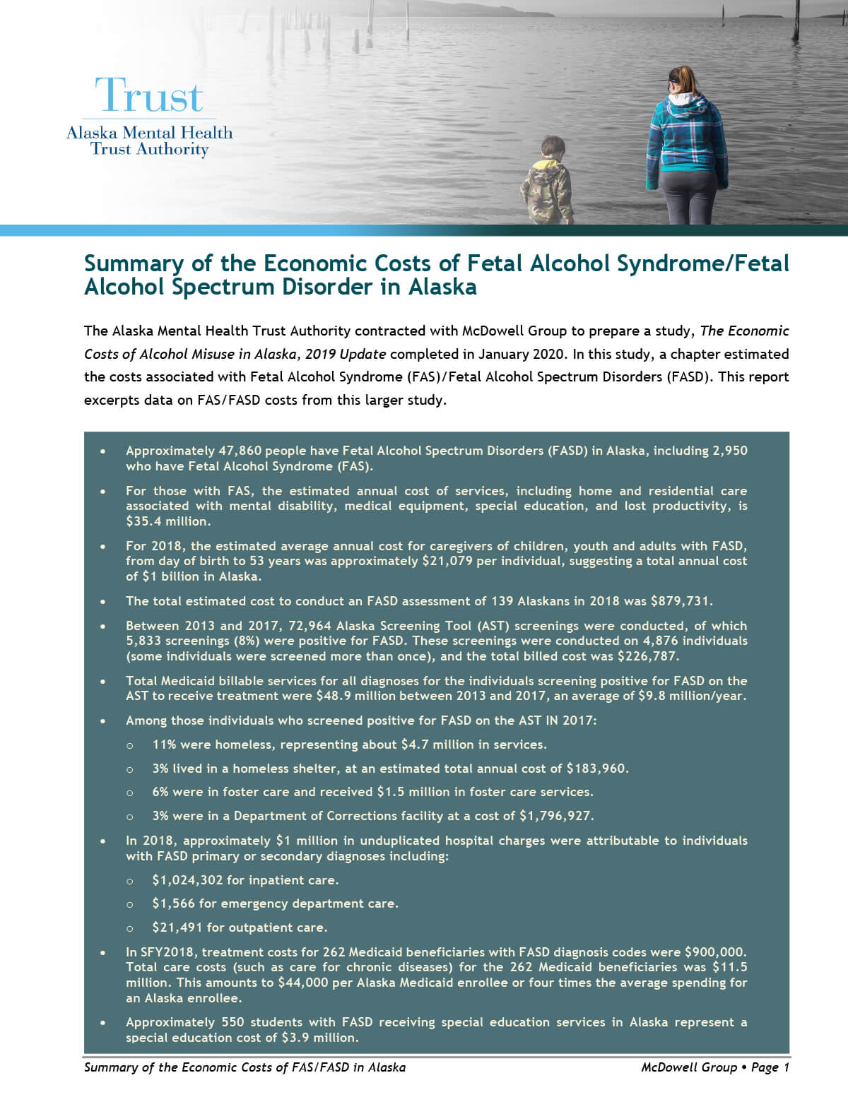 Summary of the Economic Costs of Fetal Alcohol Syndrome / Fetal Alcohol Spectrum Disorder in Alaska - Alaska Mental Health Trust